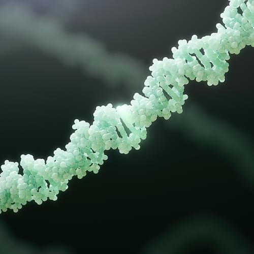 Zoomed in view of a light green strand of DNA.